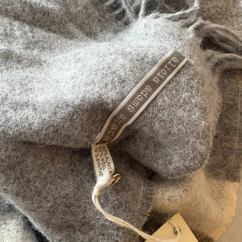 NEW NWT Alicia Adams Alpaca - Alpaca & Wool Blend Blanket Throw Wrap Scarf Grey